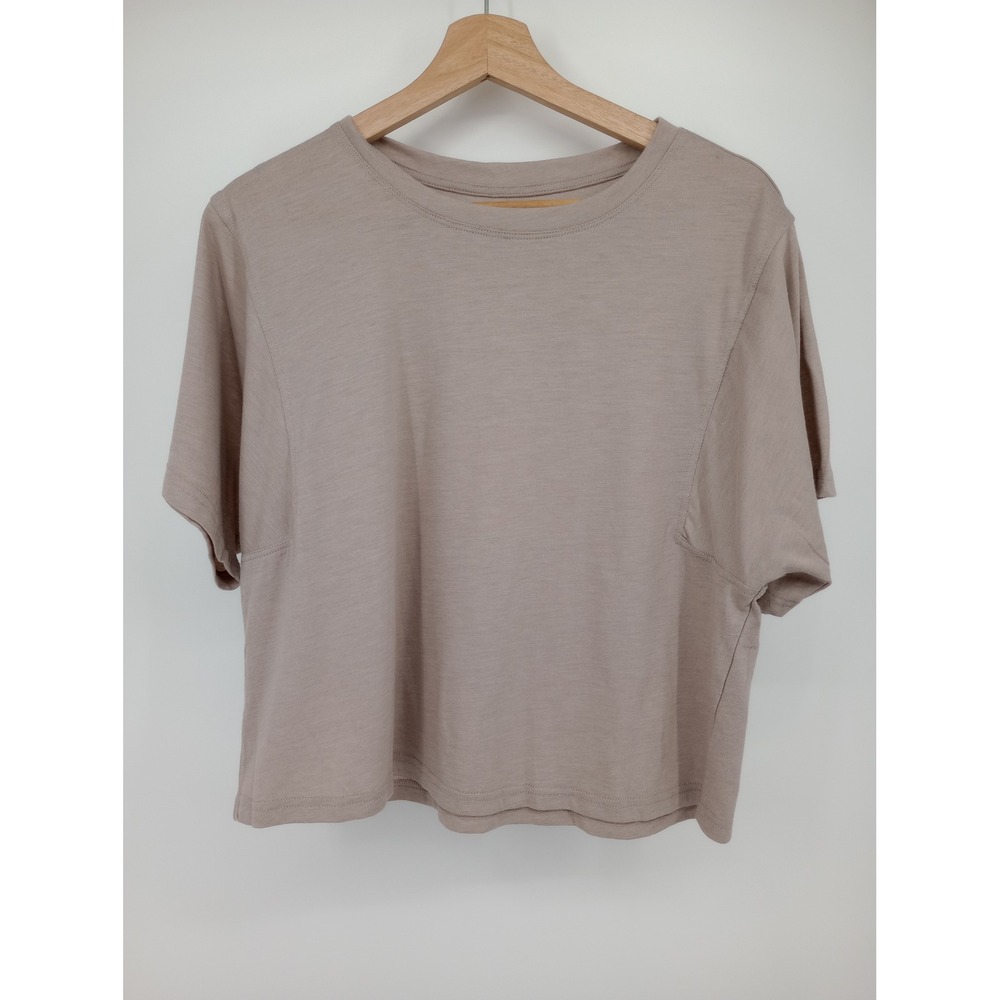 Fit Collective T-Shirt Women Large Taupe Short Sleeve Cropped Cotton Blend